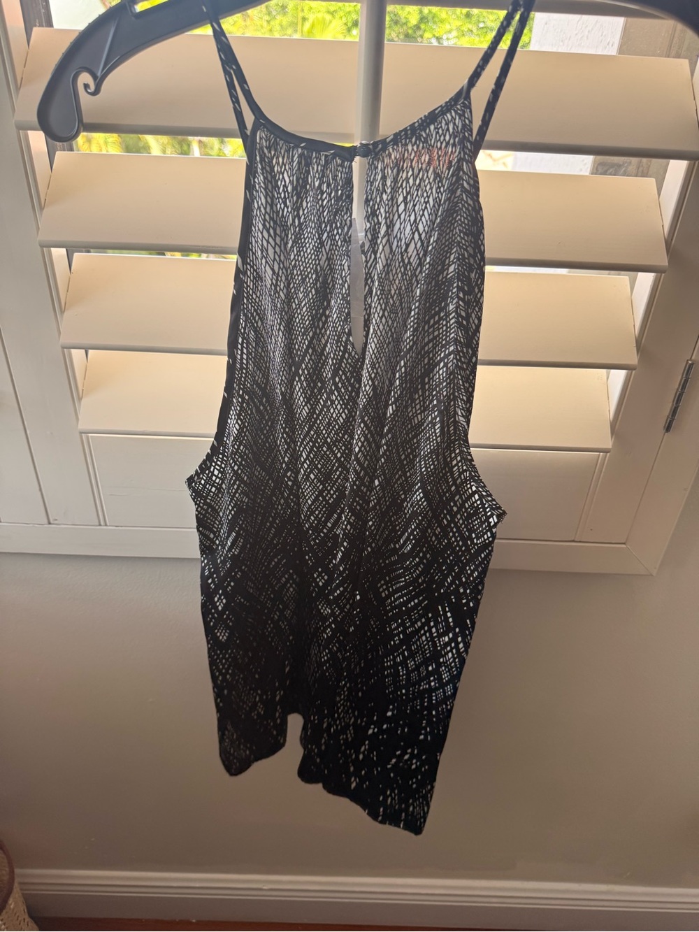 Joie Black Sheer Abstract-Grid Spaghetti-Strap Coverup